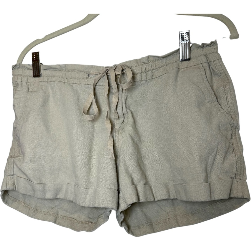 Old Navy Linen Blend Tie Waist Paperbag Shorts Khaki Tan 6 Beachy Minimalist